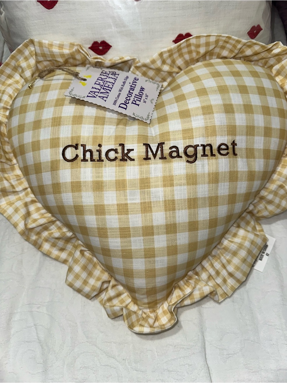 VALERIE & AMELIA chick magnet gingham ruffle pillow
